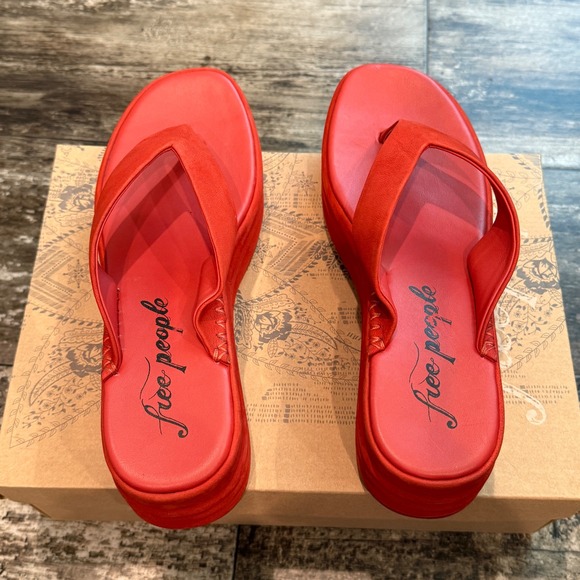 Free People‎ Red Suede Platform Thong Sandals Beachy Summer Shoes Size 38 NEW - Picture 14 of 15